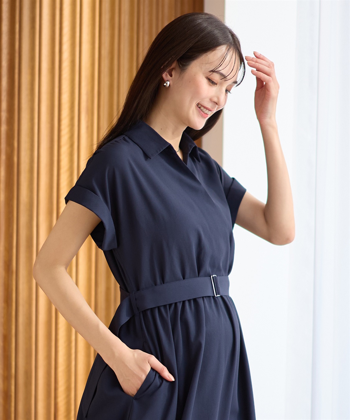 Rosemadame フレンチスリーブ スキッパ―シャツ マタニティワンピース(マタニティ&授乳服）授乳口付き 授乳楽々 妊婦服 産前・産後対応_sub_20