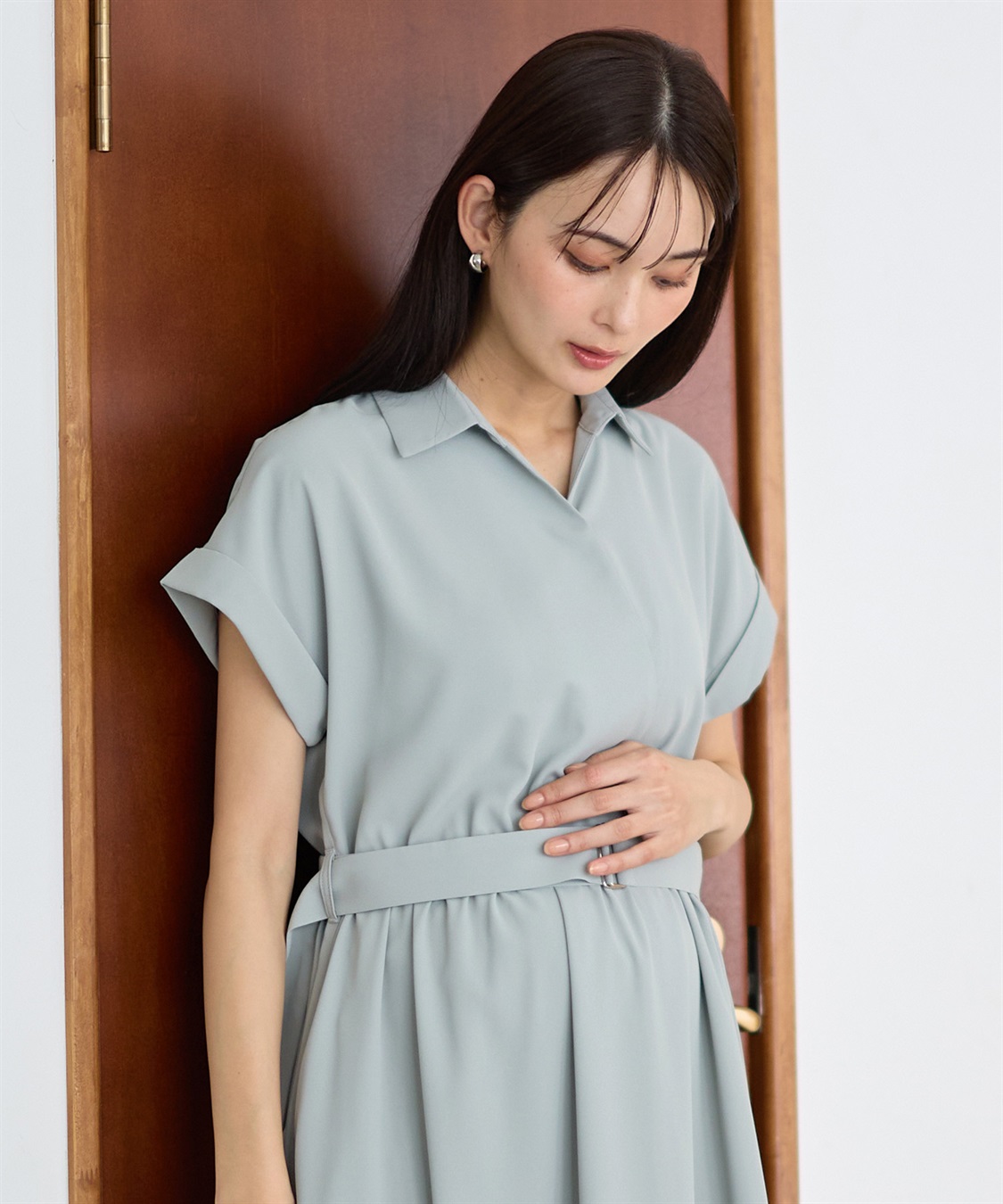 Rosemadame フレンチスリーブ スキッパ―シャツ マタニティワンピース(マタニティ&授乳服）授乳口付き 授乳楽々 妊婦服 産前・産後対応_sub_22