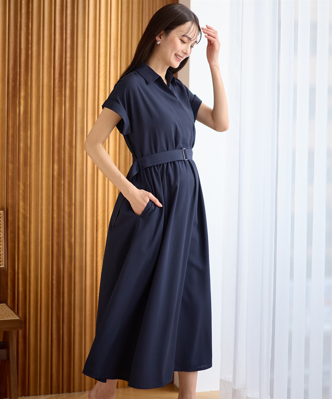 Rosemadame フレンチスリーブ スキッパ―シャツ マタニティワンピース(マタニティ&授乳服）授乳口付き 授乳楽々 妊婦服 産前・産後対応_sub_23