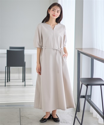 Rosemadame ランタンスリーブウエストリボン付きワンピース（マタニティ/授乳服）授乳口付き 授乳楽々 妊婦服 産前・産後対応_subthumb_1