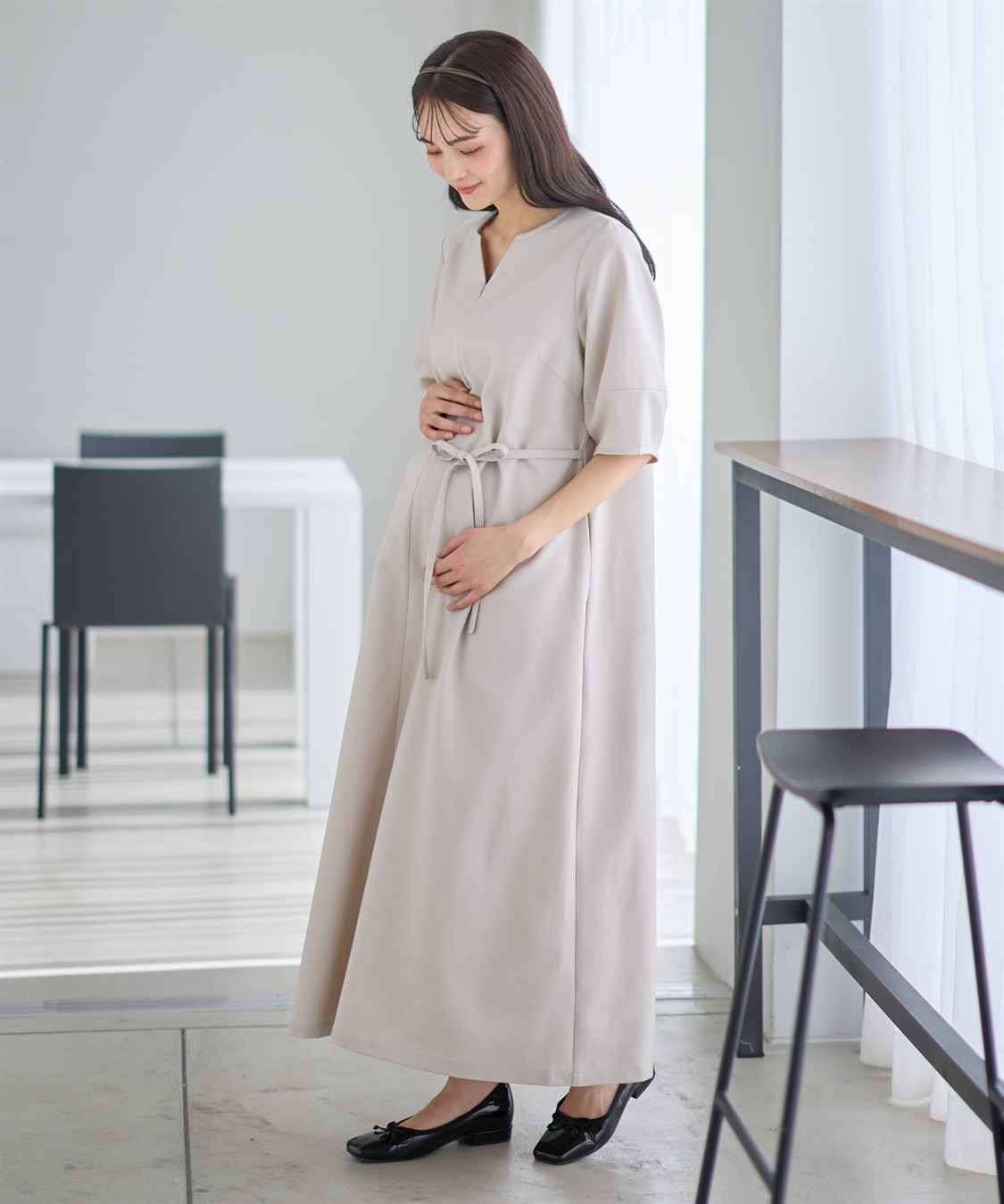 Rosemadame ランタンスリーブウエストリボン付きワンピース（マタニティ/授乳服）授乳口付き 授乳楽々 妊婦服 産前・産後対応_sub_9