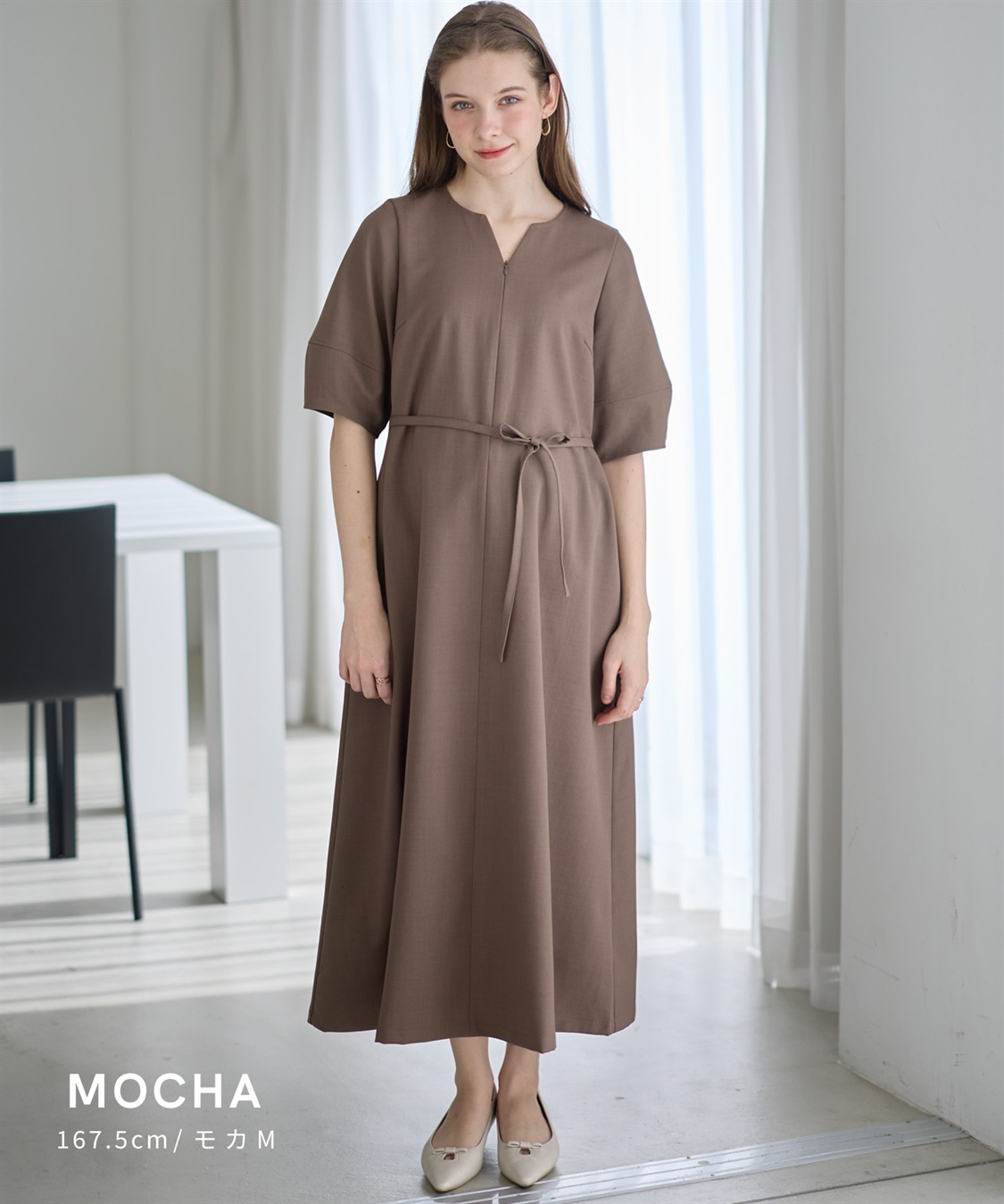 Rosemadame ランタンスリーブウエストリボン付きワンピース（マタニティ/授乳服）授乳口付き 授乳楽々 妊婦服 産前・産後対応_sub_12