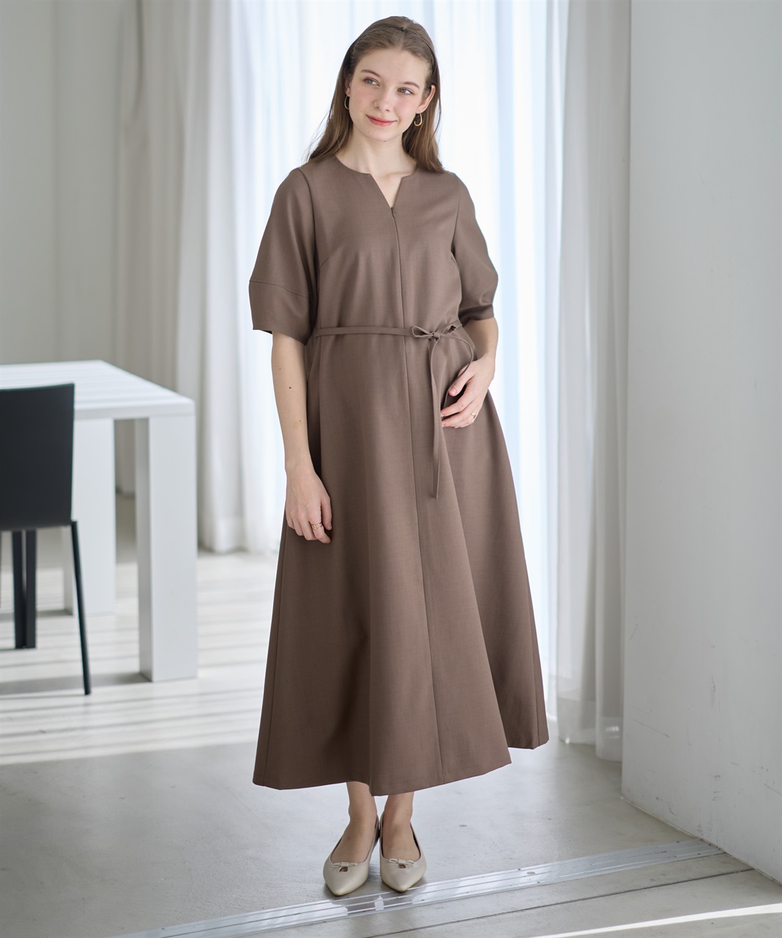 Rosemadame ランタンスリーブウエストリボン付きワンピース（マタニティ/授乳服）授乳口付き 授乳楽々 妊婦服 産前・産後対応_sub_14