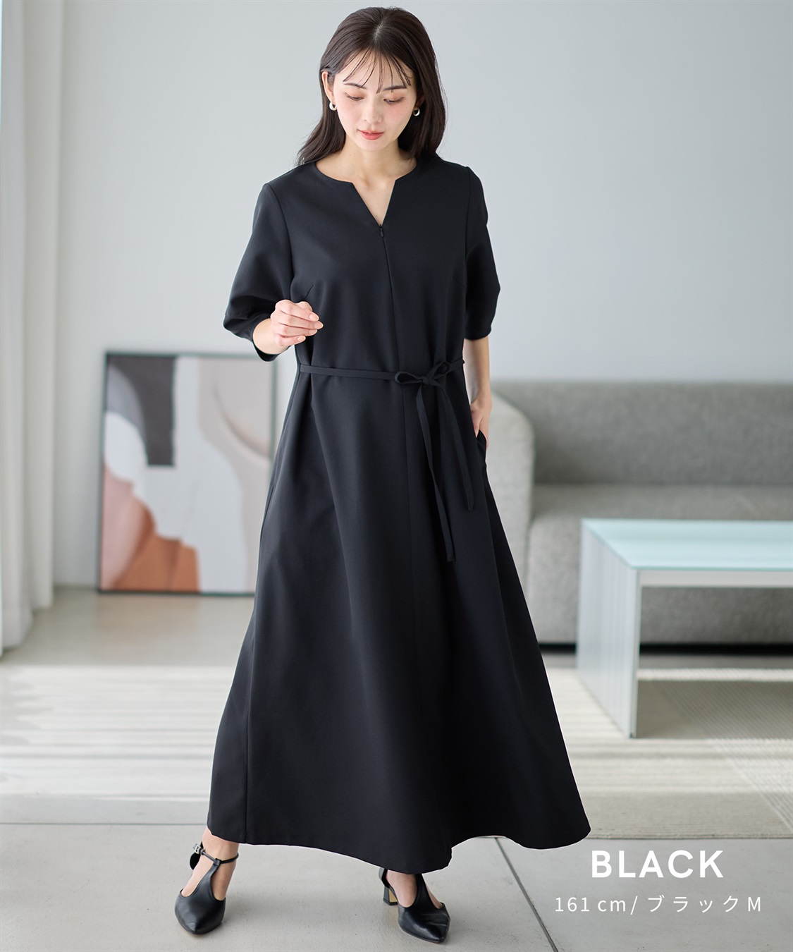 Rosemadame ランタンスリーブウエストリボン付きワンピース（マタニティ/授乳服）授乳口付き 授乳楽々 妊婦服 産前・産後対応_sub_16