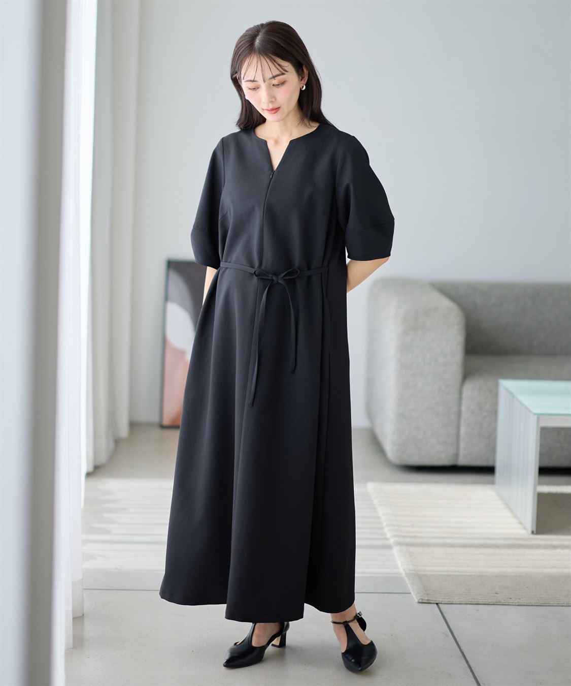 Rosemadame ランタンスリーブウエストリボン付きワンピース（マタニティ/授乳服）授乳口付き 授乳楽々 妊婦服 産前・産後対応_sub_17