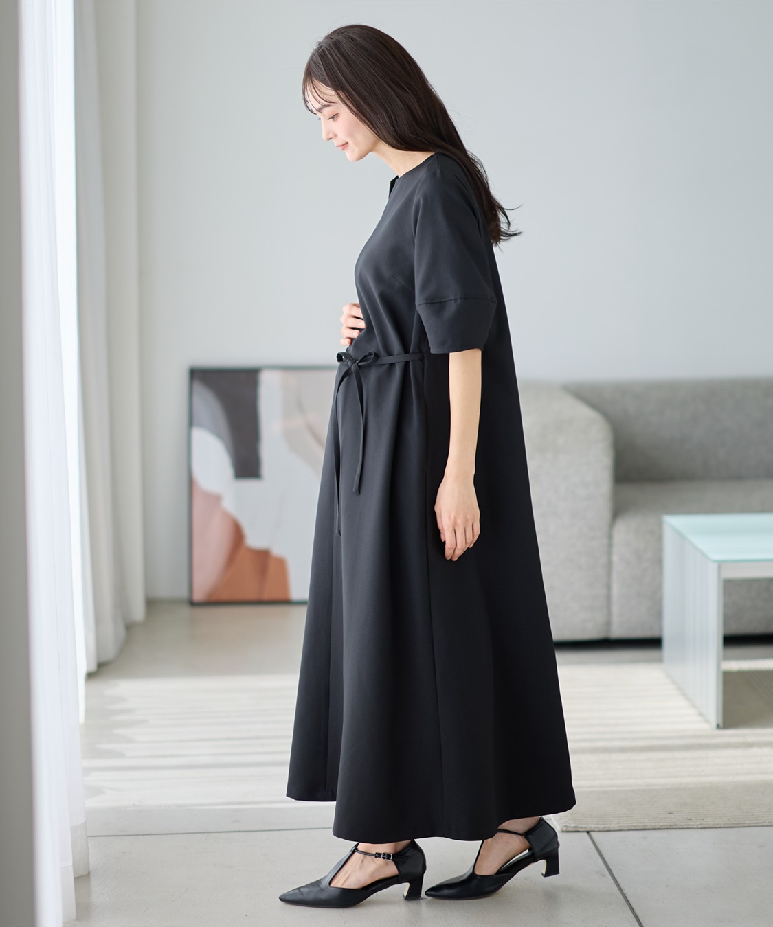 Rosemadame ランタンスリーブウエストリボン付きワンピース（マタニティ/授乳服）授乳口付き 授乳楽々 妊婦服 産前・産後対応_sub_18