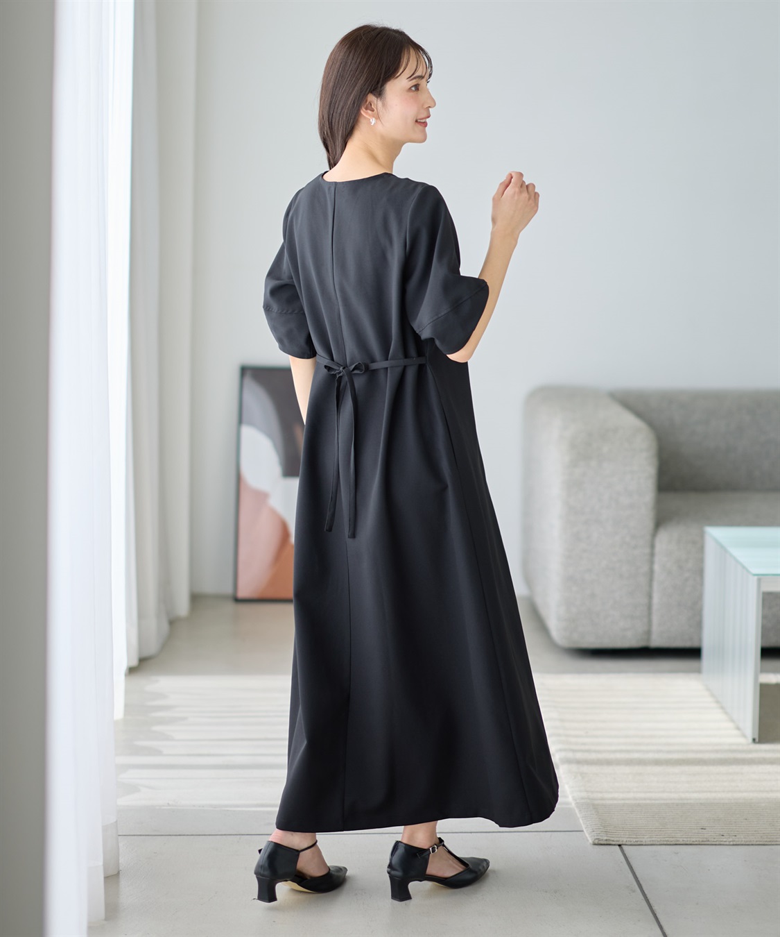 Rosemadame ランタンスリーブウエストリボン付きワンピース（マタニティ/授乳服）授乳口付き 授乳楽々 妊婦服 産前・産後対応_sub_19