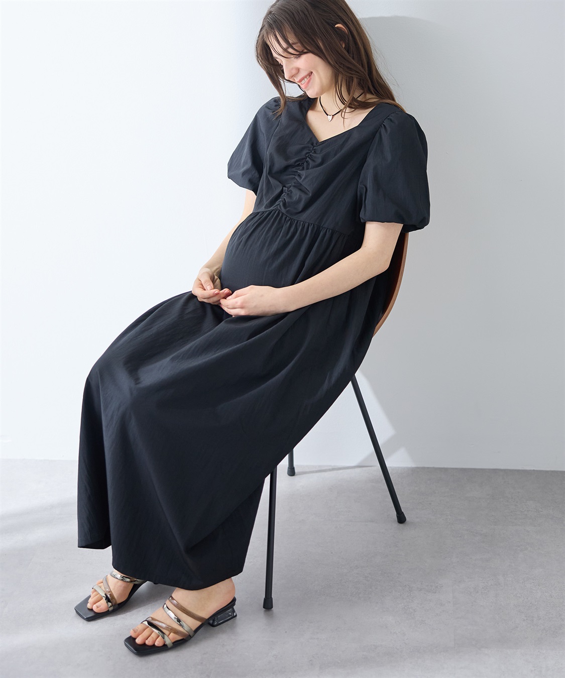 Rosemadame バルーンスリーブ ゆったりフレアワンピース/マタニティワンピース（マタニティ/授乳服）授乳口付き 授乳楽々 妊婦服 産前・産後対応_sub_3