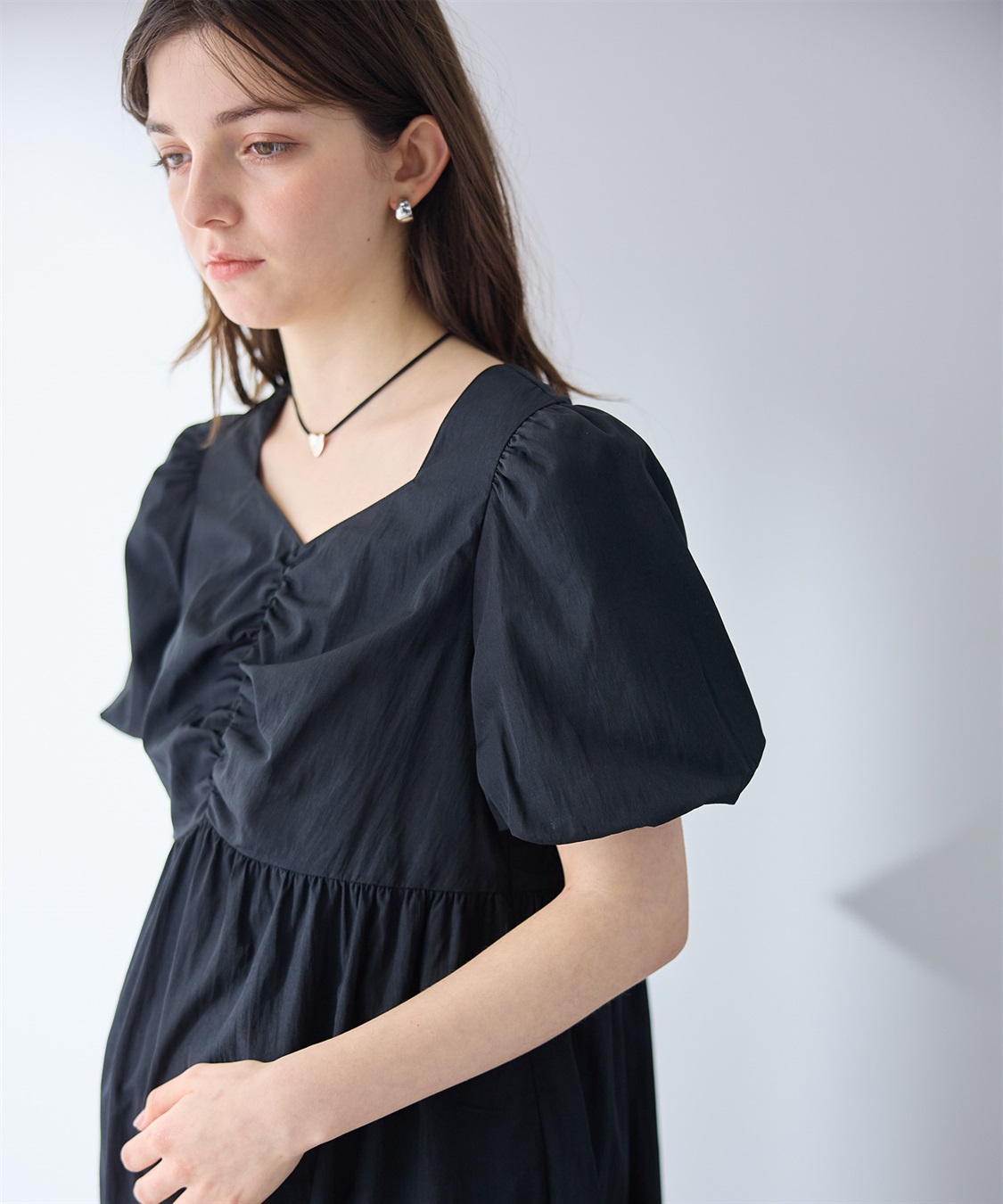 Rosemadame バルーンスリーブ ゆったりフレアワンピース/マタニティワンピース（マタニティ/授乳服）授乳口付き 授乳楽々 妊婦服 産前・産後対応_sub_4