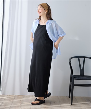 Rosemadame シアーストライプシャツ×ラメリブ ノースリ ワンピース/マタニティワンピース（マタニティ/授乳服）セット 授乳口付き 授乳楽々 妊婦服 産前・産後対応_subthumb_1