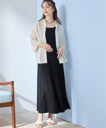 Rosemadame シアーストライプシャツ×ラメリブ ノースリ ワンピース/マタニティワンピース（マタニティ/授乳服）セット 授乳口付き 授乳楽々 妊婦服 産前・産後対応_subthumb_2