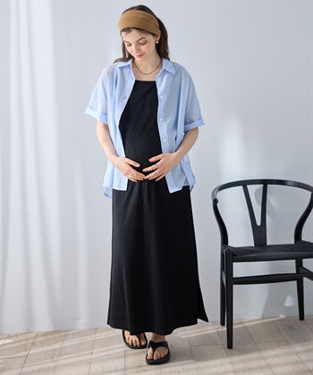 Rosemadame シアーストライプシャツ×ラメリブ ノースリ ワンピース/マタニティワンピース（マタニティ/授乳服）セット 授乳口付き 授乳楽々 妊婦服 産前・産後対応_subthumb_5