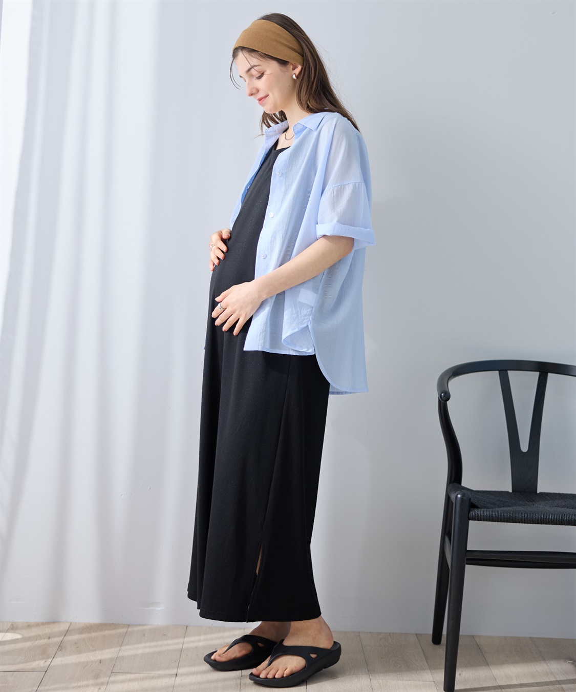 Rosemadame シアーストライプシャツ×ラメリブ ノースリ ワンピース/マタニティワンピース（マタニティ/授乳服）セット 授乳口付き 授乳楽々 妊婦服 産前・産後対応_sub_6