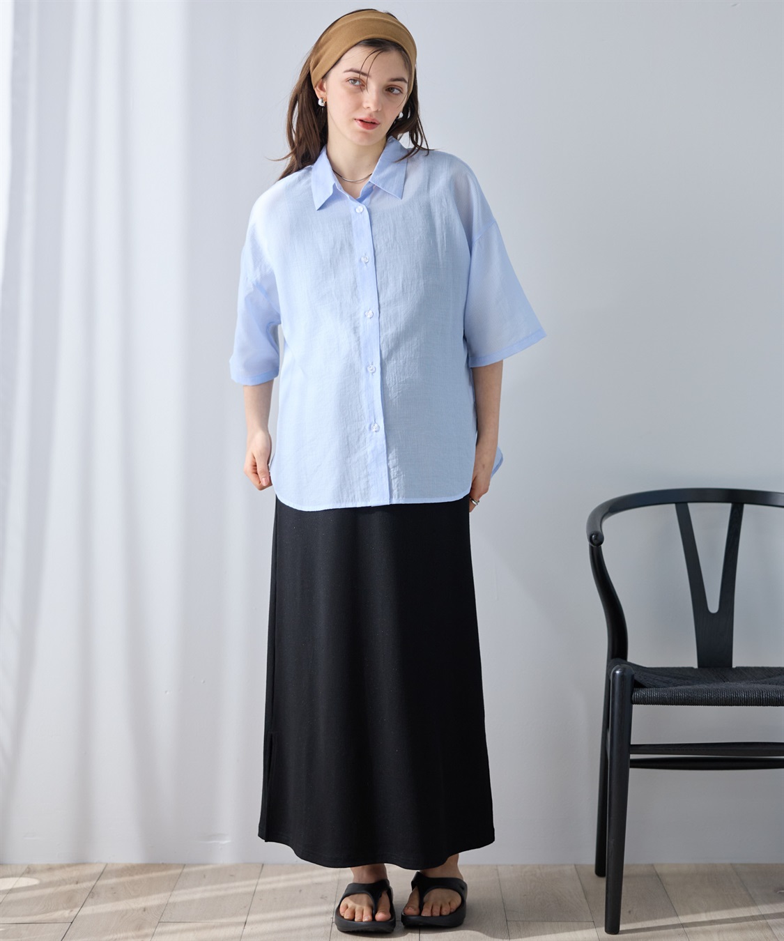 Rosemadame シアーストライプシャツ×ラメリブ ノースリ ワンピース/マタニティワンピース（マタニティ/授乳服）セット 授乳口付き 授乳楽々 妊婦服 産前・産後対応_sub_8