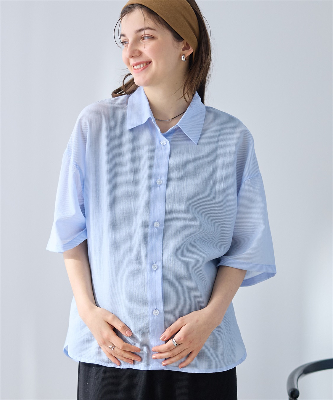 Rosemadame シアーストライプシャツ×ラメリブ ノースリ ワンピース/マタニティワンピース（マタニティ/授乳服）セット 授乳口付き 授乳楽々 妊婦服 産前・産後対応_sub_16