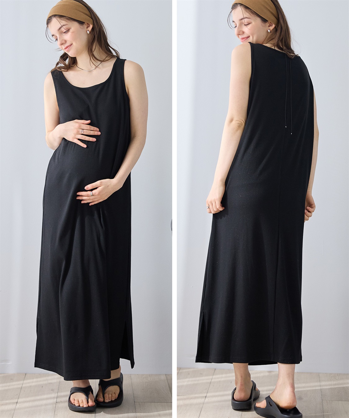 Rosemadame シアーストライプシャツ×ラメリブ ノースリ ワンピース/マタニティワンピース（マタニティ/授乳服）セット 授乳口付き 授乳楽々 妊婦服 産前・産後対応_sub_17