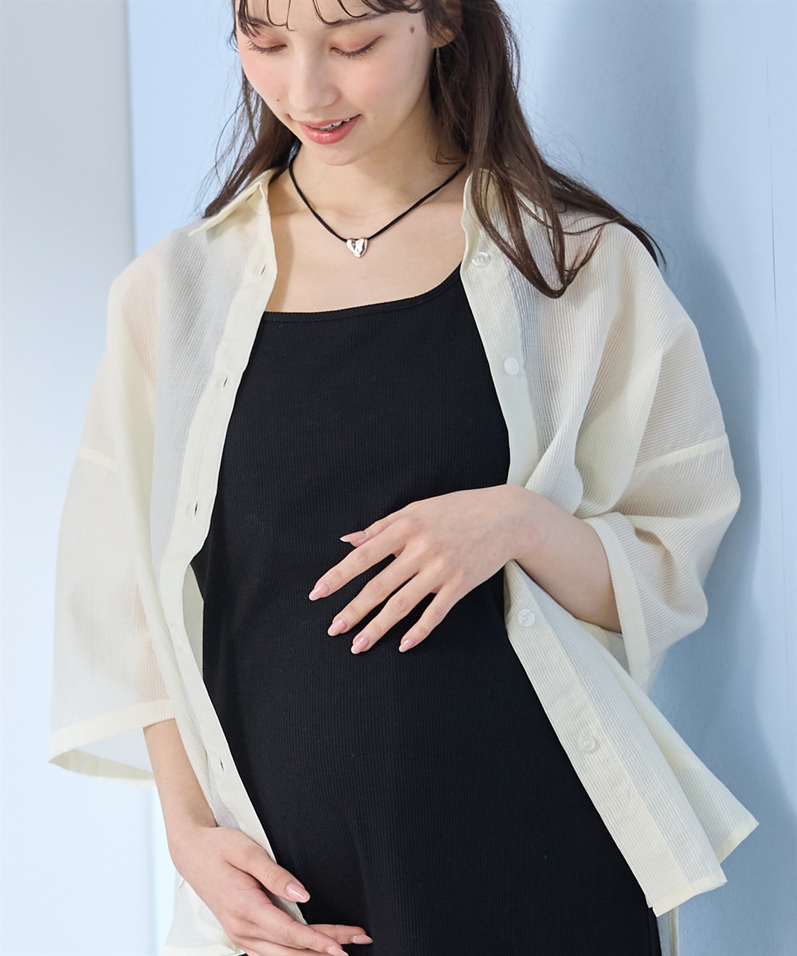 Rosemadame シアーストライプシャツ×ラメリブ ノースリ ワンピース/マタニティワンピース（マタニティ/授乳服）セット 授乳口付き 授乳楽々 妊婦服 産前・産後対応_sub_23