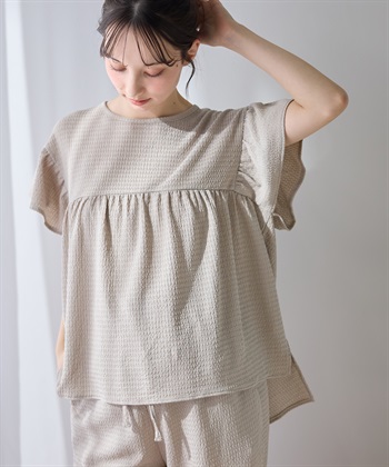 Rosemadame ゆったりフリル袖 カットジャガードブラウス（マタニティ/授乳服）セット 授乳口付き 授乳楽々 妊婦服 産前・産後対応_subthumb_1