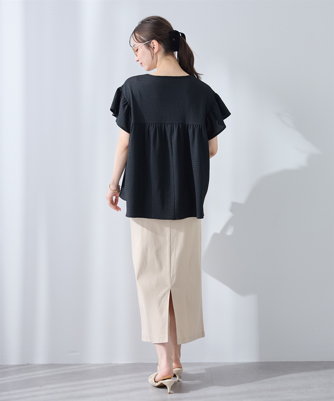 Rosemadame ゆったりフリル袖 カットジャガードブラウス（マタニティ/授乳服）セット 授乳口付き 授乳楽々 妊婦服 産前・産後対応_sub_6