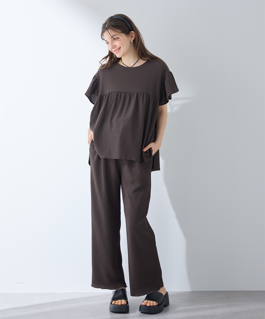 Rosemadame ゆったりフリル袖 カットジャガードブラウス（マタニティ/授乳服）セット 授乳口付き 授乳楽々 妊婦服 産前・産後対応_sub_7