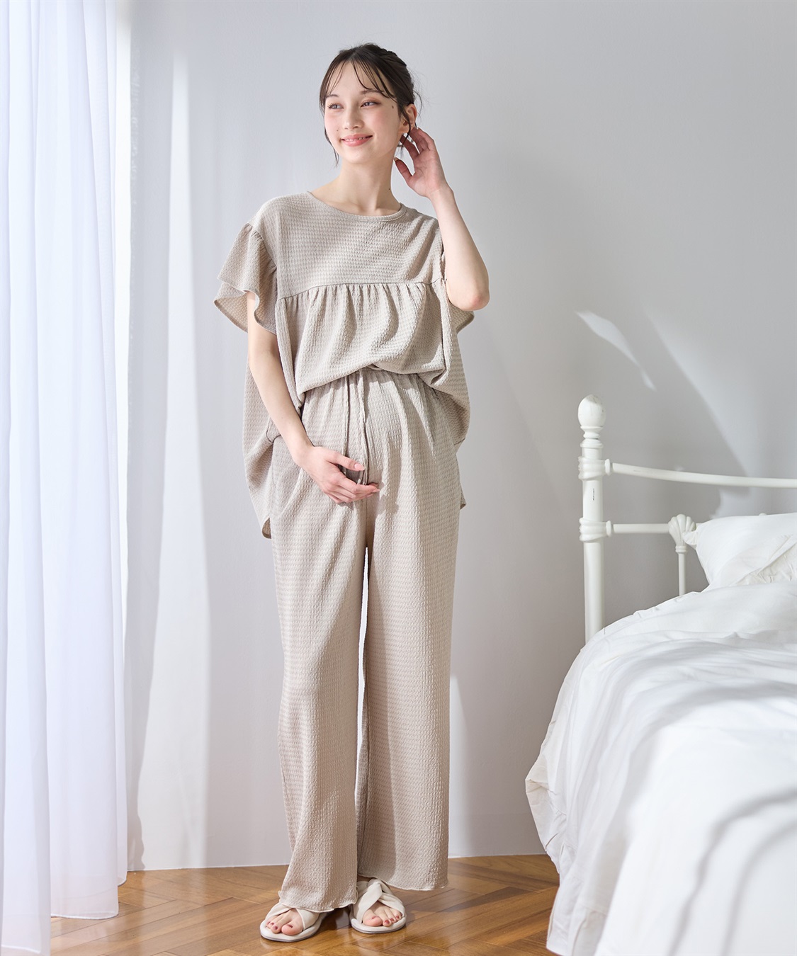 Rosemadame ゆったりフリル袖 カットジャガードブラウス（マタニティ/授乳服）セット 授乳口付き 授乳楽々 妊婦服 産前・産後対応_sub_12