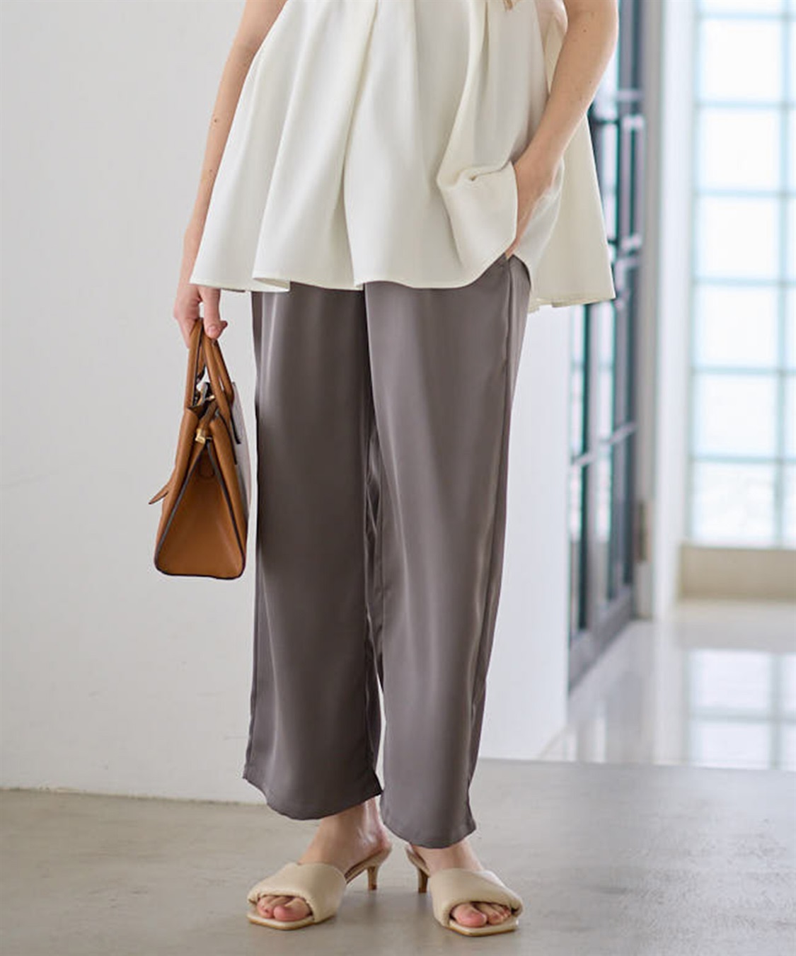 Rosemadame サテンワイド マタニティパンツ（マタニティ/授乳服）妊婦服 産前・産後対応_sub_1