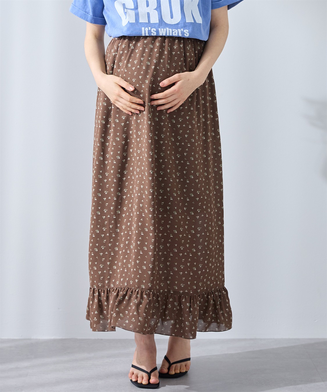 Rosemadame レトロフラワー フリルスカート/マタニティスカート（マタニティ/授乳服) 妊婦服 産前・産後対応_sub_1
