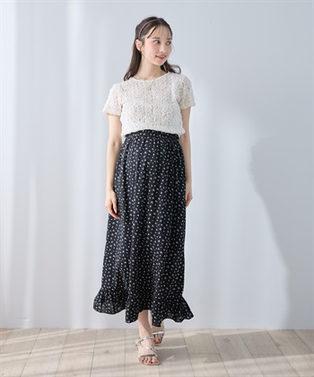 Rosemadame レトロフラワー フリルスカート/マタニティスカート（マタニティ/授乳服) 妊婦服 産前・産後対応_subthumb_2