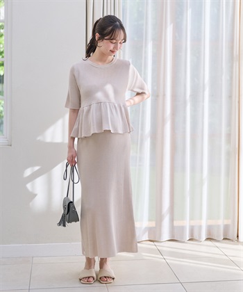 Rosemadame 麻ライク ニットワンピース｜ペプラムシルエット 体型カバー マタニティワンピース 産前産後対応_subthumb_1