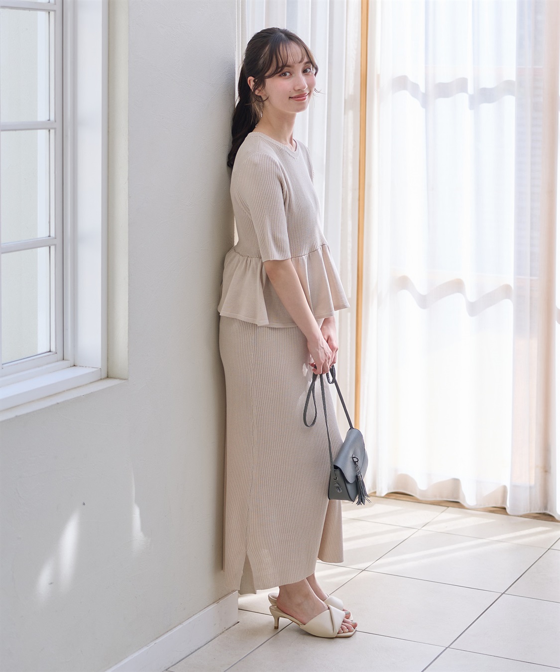Rosemadame 麻ライク ニットワンピース｜ペプラムシルエット 体型カバー マタニティワンピース 産前産後対応_sub_9