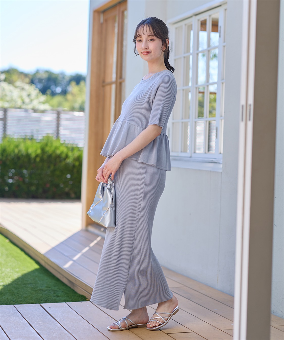 Rosemadame 麻ライク ニットワンピース｜ペプラムシルエット 体型カバー マタニティワンピース 産前産後対応_sub_11