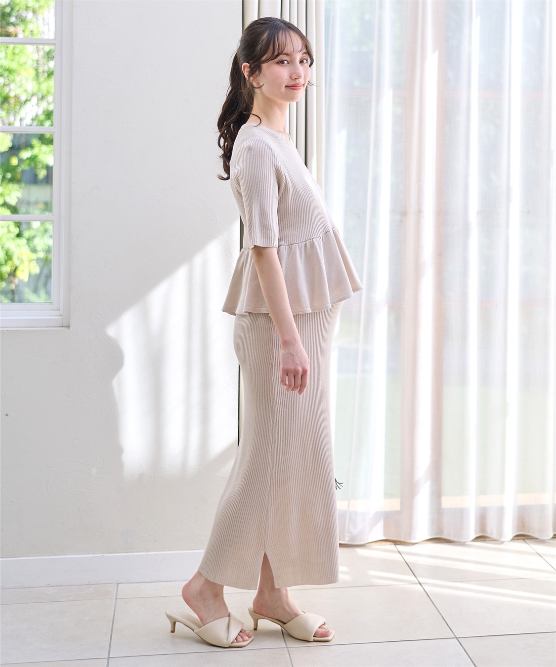 Rosemadame 麻ライク ニットワンピース｜ペプラムシルエット 体型カバー マタニティワンピース 産前産後対応_sub_14