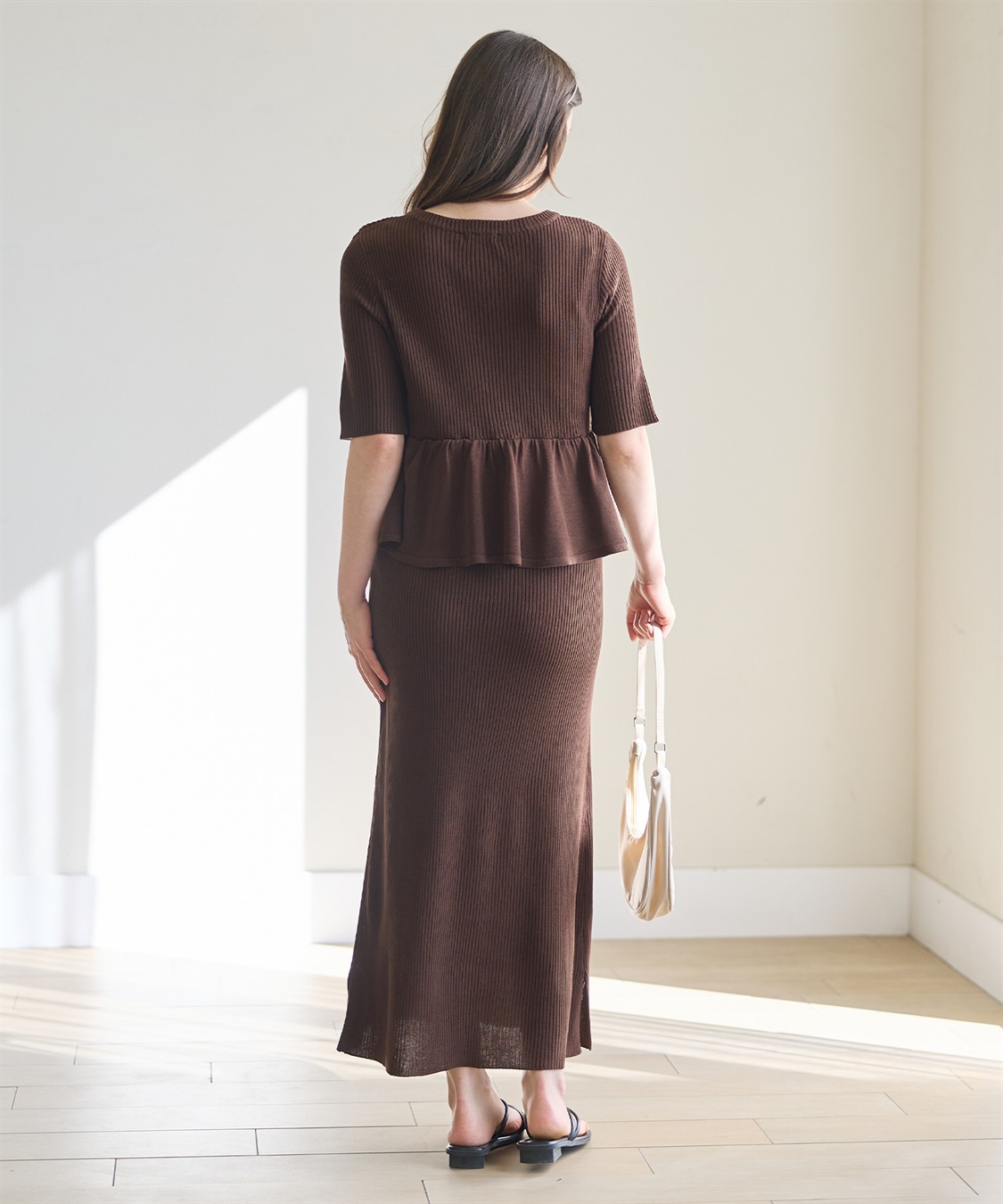 Rosemadame 麻ライク ニットワンピース｜ペプラムシルエット 体型カバー マタニティワンピース 産前産後対応_sub_15
