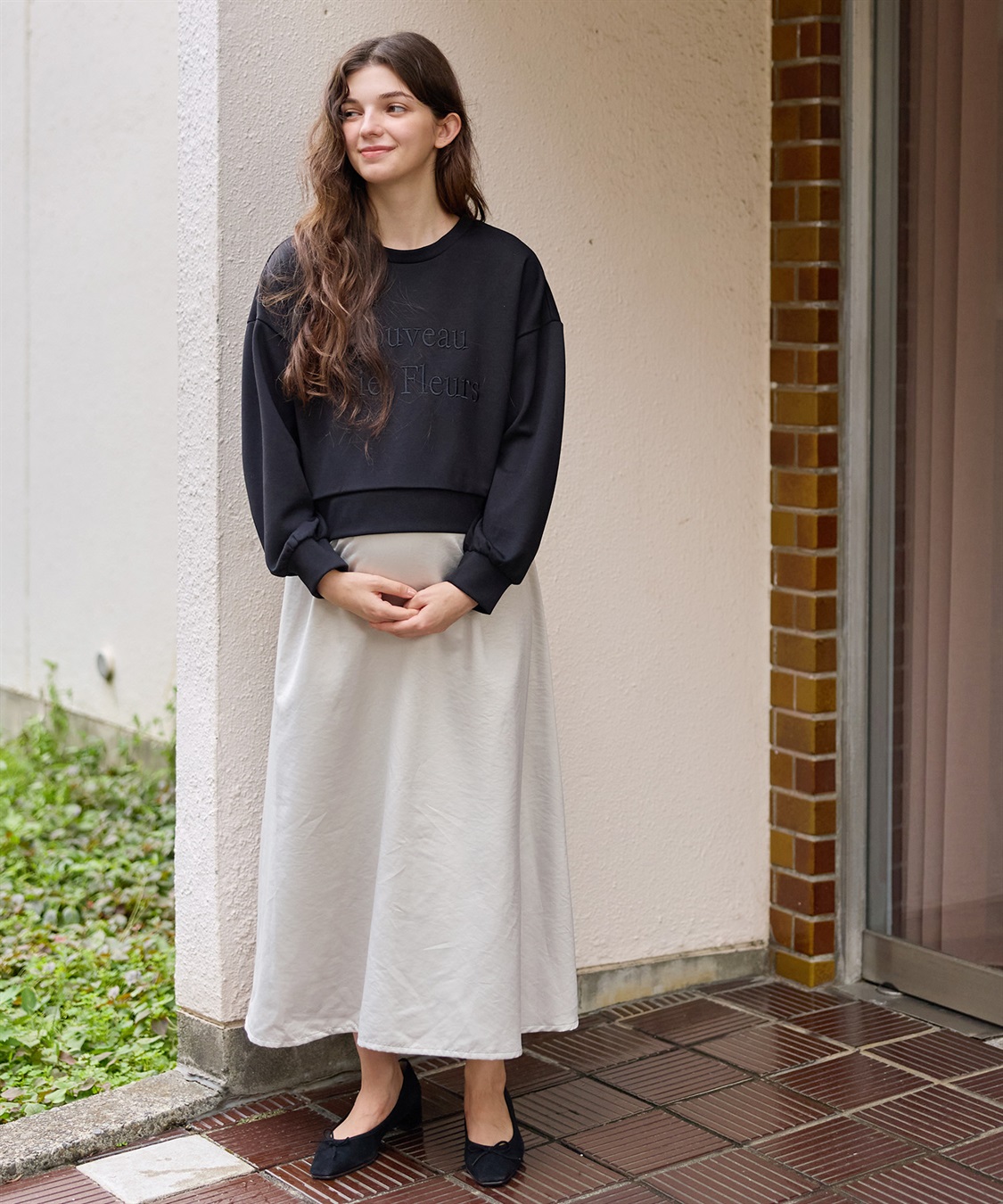 Rosemadame ロゴ刺繍スウェット ×サテンフレアスカート ドッキングワンピース_sub_18