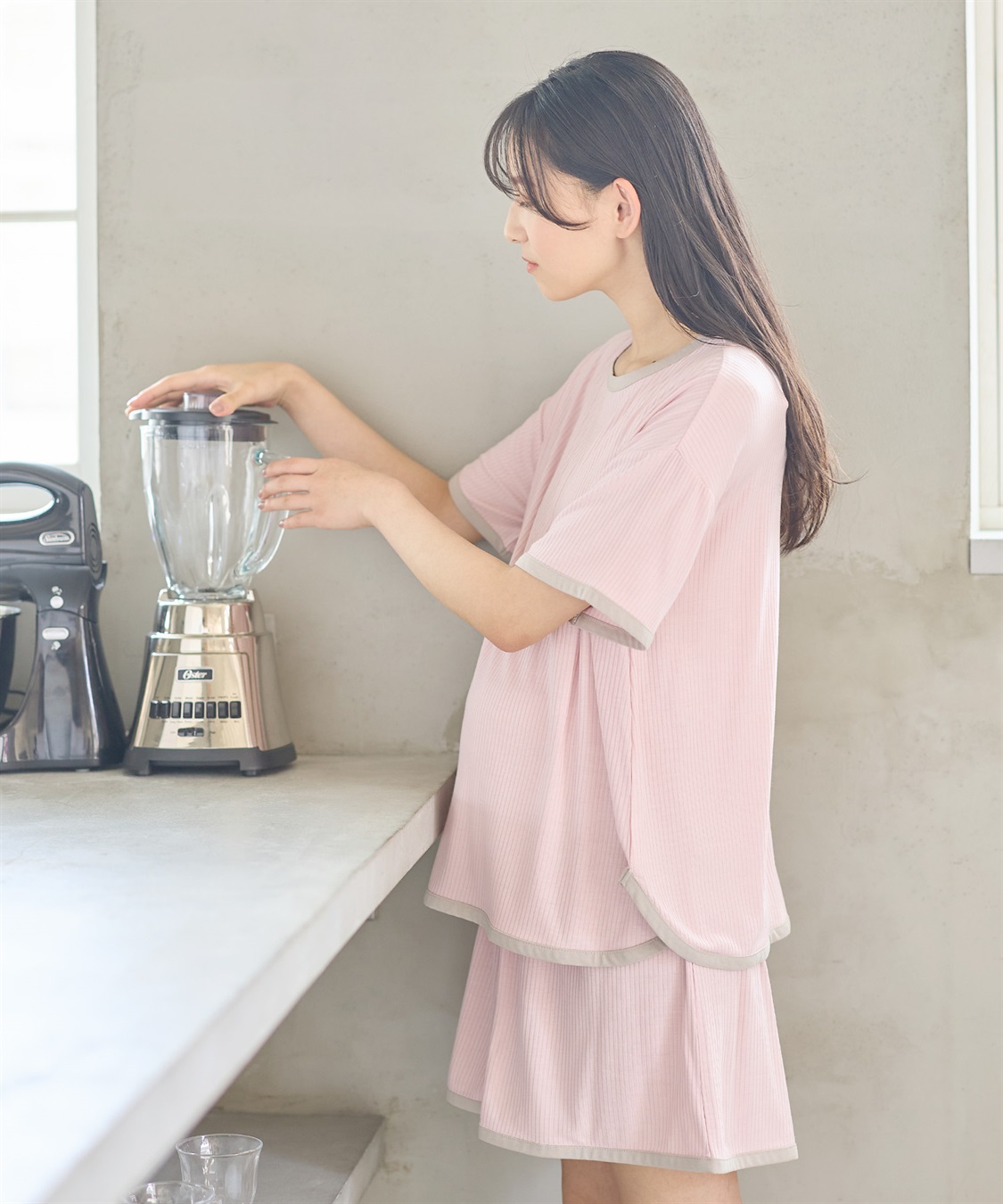 Rosemadame テレコバイカラー使いパジャマ【上下セット】(産前・産後対応 マタニティ＆授乳服 ルームウェア)_sub_1