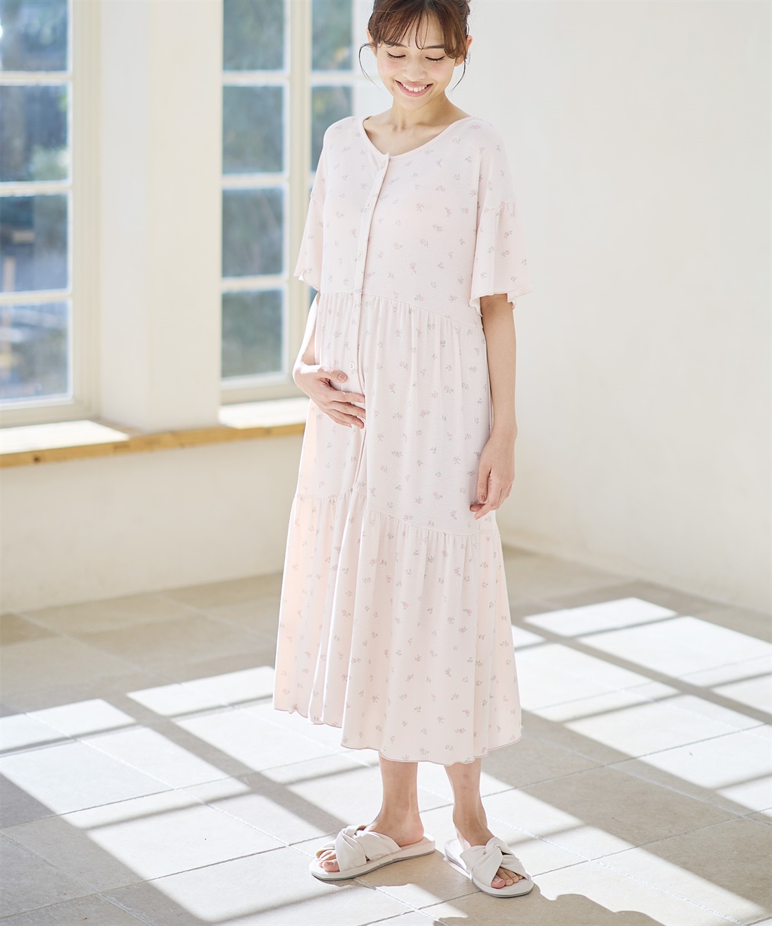 Rosemadame テレコ小花柄ティアードネグリジェ/ ワンピースパジャマ(産前・産後対応 マタニティ＆授乳服 ルームウェア)_sub_7