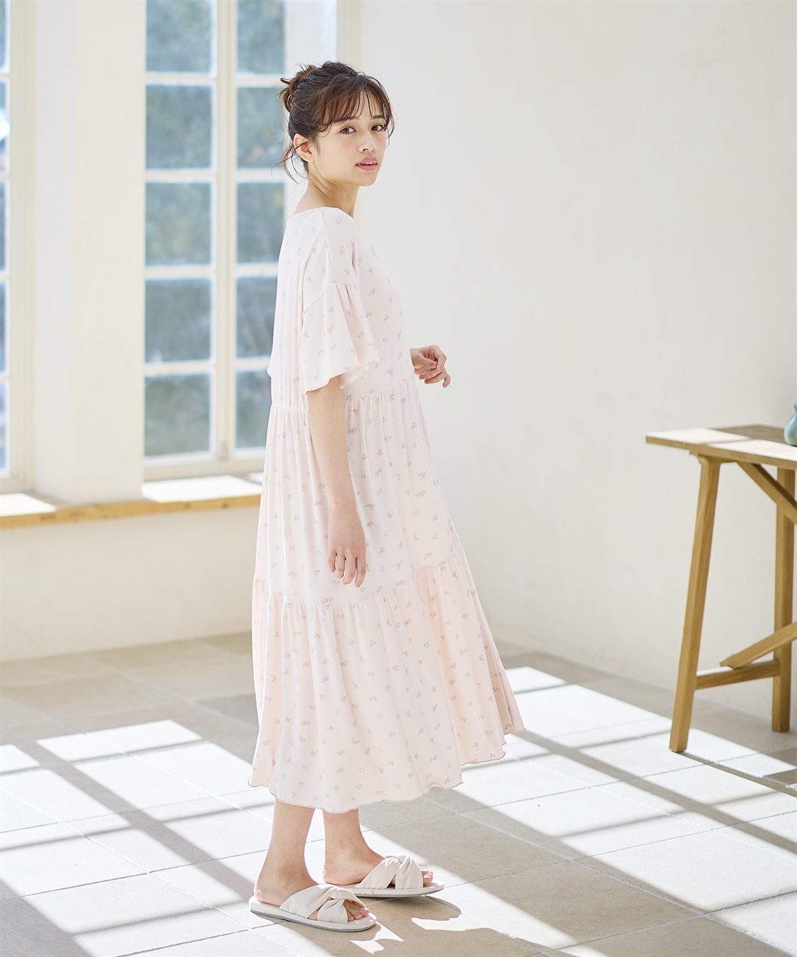 Rosemadame テレコ小花柄ティアードネグリジェ/ ワンピースパジャマ(産前・産後対応 マタニティ＆授乳服 ルームウェア)_sub_8