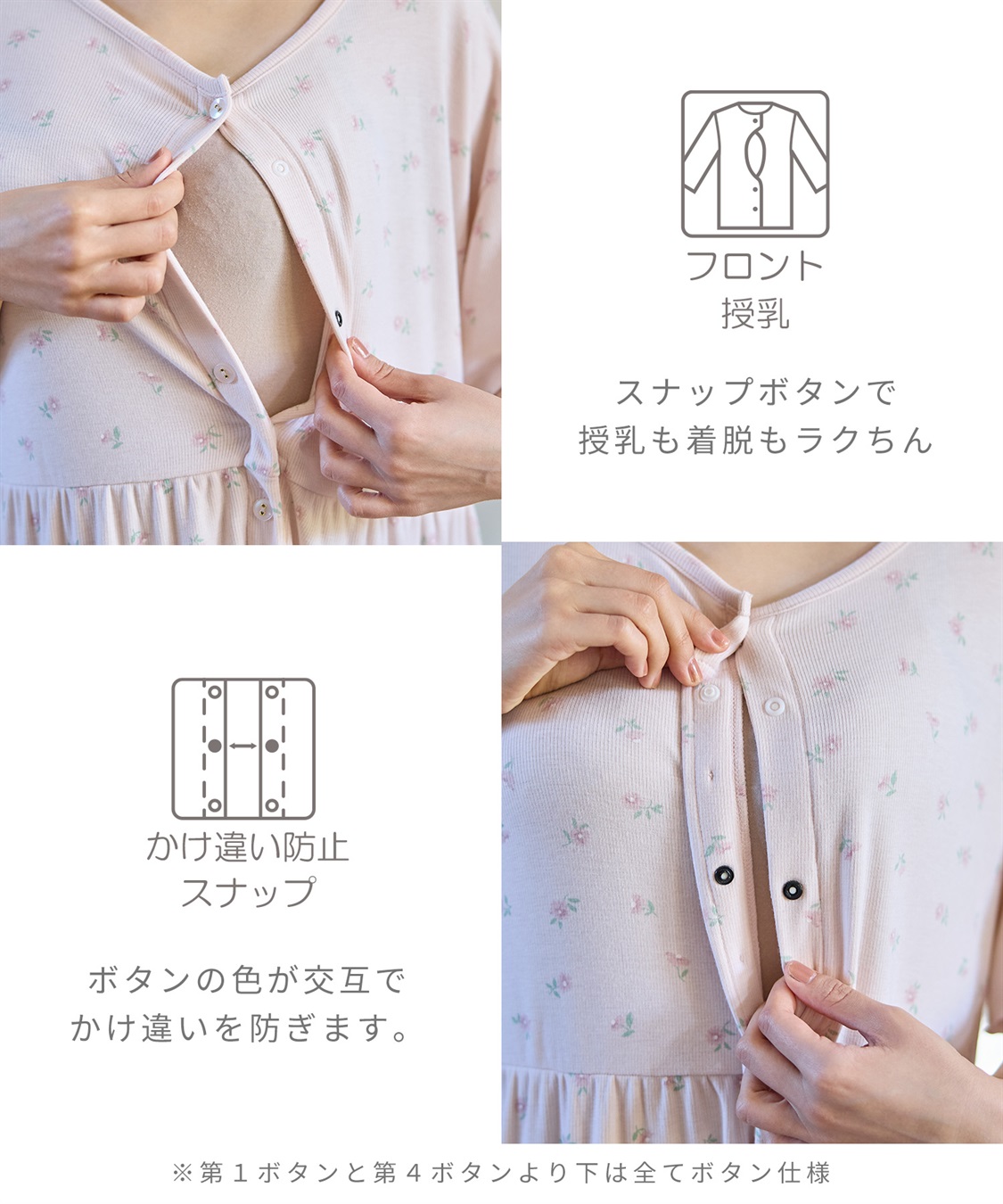 Rosemadame テレコ小花柄ティアードネグリジェ/ ワンピースパジャマ(産前・産後対応 マタニティ＆授乳服 ルームウェア)_sub_14