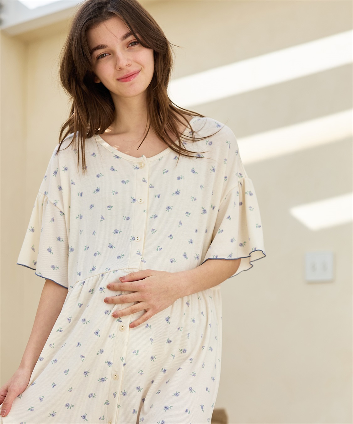 Rosemadame テレコ小花柄ティアードネグリジェ/ ワンピースパジャマ(産前・産後対応 マタニティ＆授乳服 ルームウェア)_sub_20