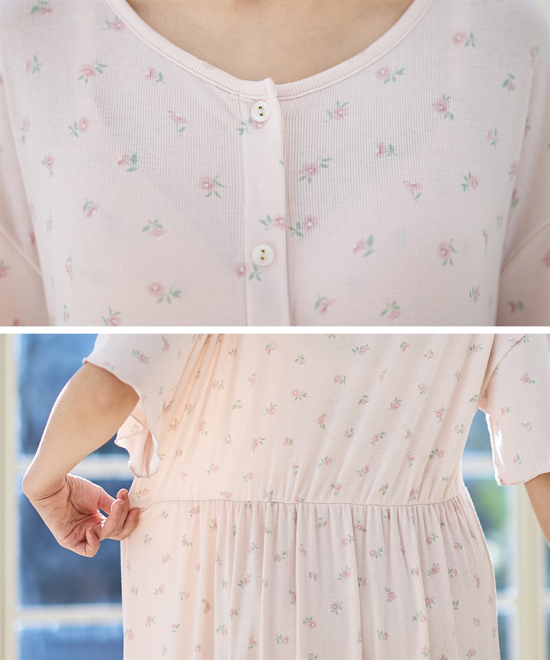 Rosemadame テレコ小花柄ティアードネグリジェ/ ワンピースパジャマ(産前・産後対応 マタニティ＆授乳服 ルームウェア)_sub_21