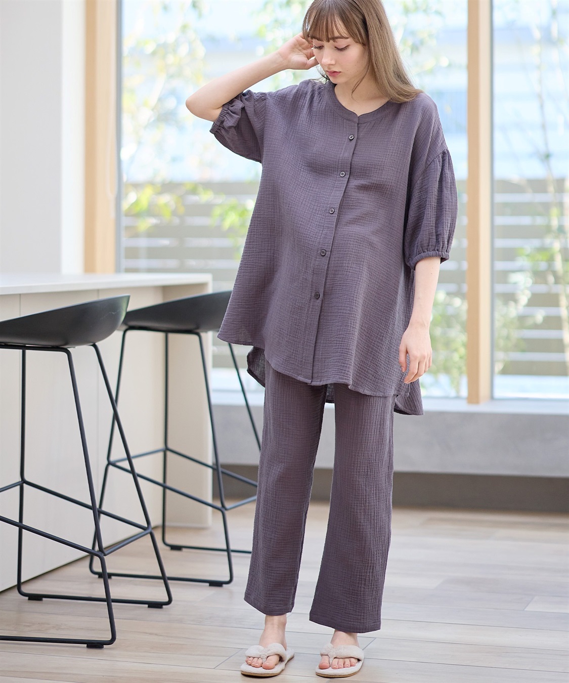 セット】コットン100％ ダブルガーゼ ボリューム袖パジャマ(産前・産後