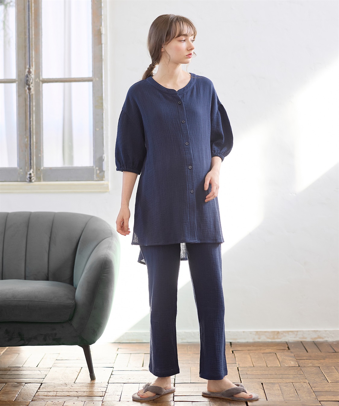 Rosemadame 【セット】コットン100％ ダブルガーゼ ボリューム袖パジャマ(産前・産後対応 マタニティ＆授乳服 ルームウェア)_sub_8