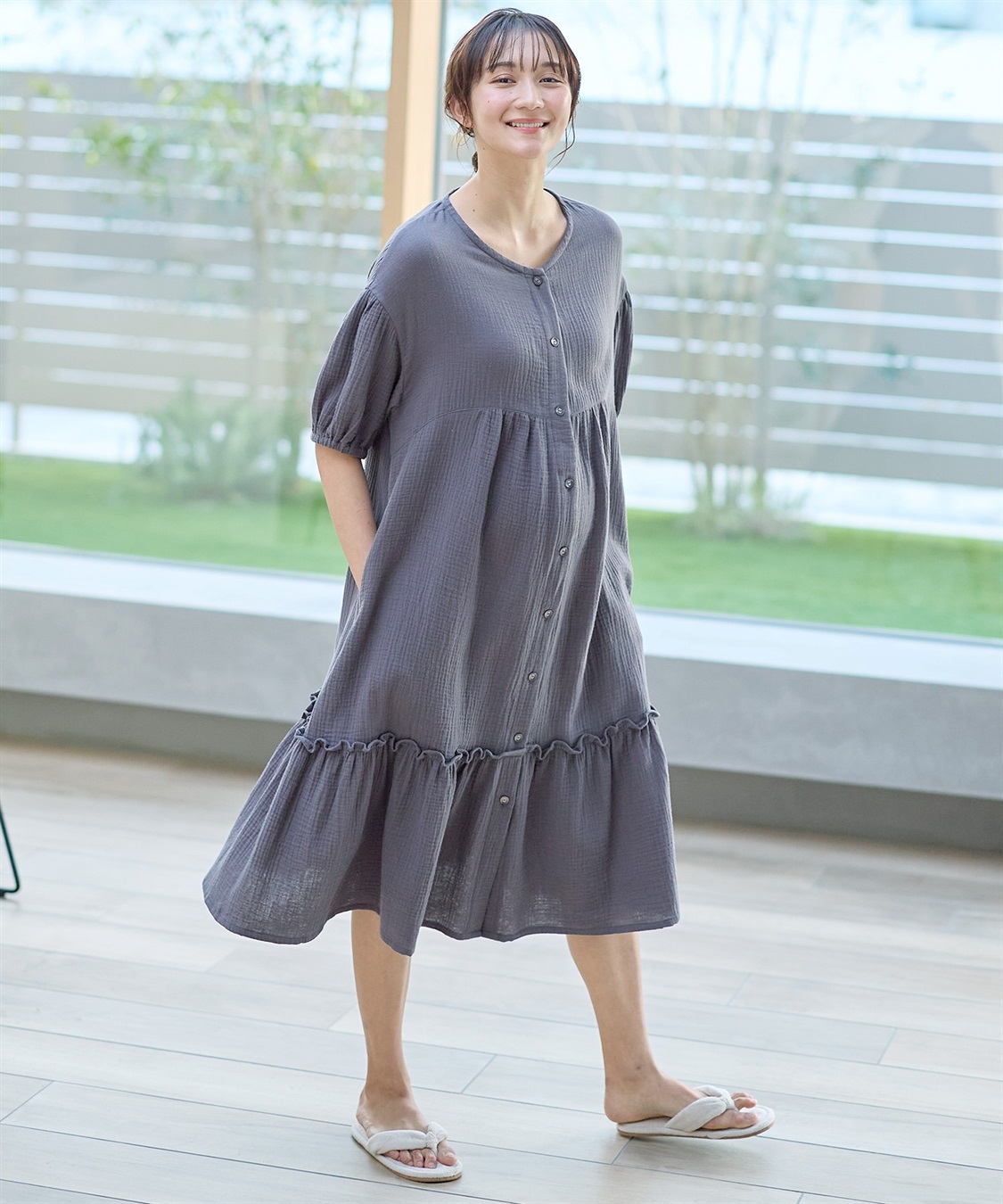 Rosemadame コットン100％ ダブルガーゼ ボリューム袖ネグリジェ/ワンピース(産前・産後対応 マタニティ＆授乳服 パジャマ/ルームウェア)_sub_3