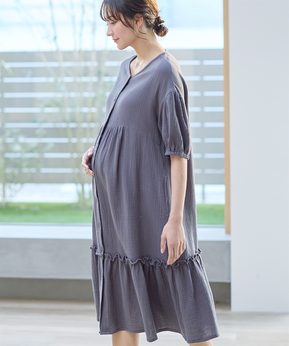 Rosemadame コットン100％ ダブルガーゼ ボリューム袖ネグリジェ/ワンピース(産前・産後対応 マタニティ＆授乳服 パジャマ/ルームウェア)_sub_4