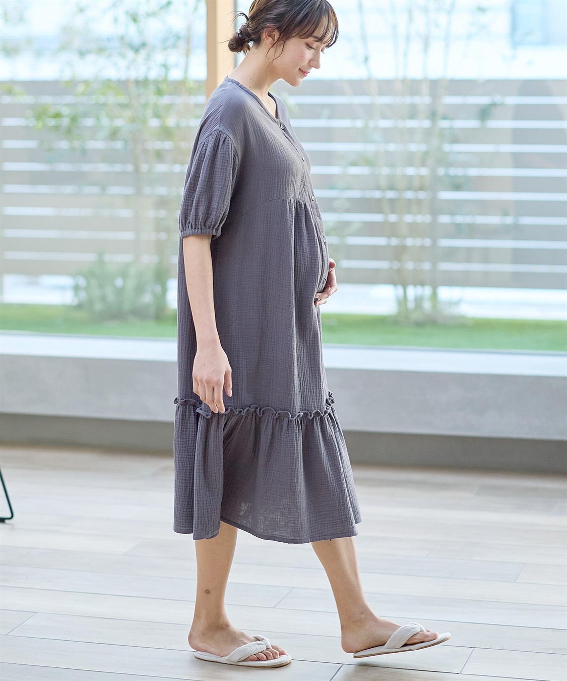 Rosemadame コットン100％ ダブルガーゼ ボリューム袖ネグリジェ/ワンピース(産前・産後対応 マタニティ＆授乳服 パジャマ/ルームウェア)_sub_6