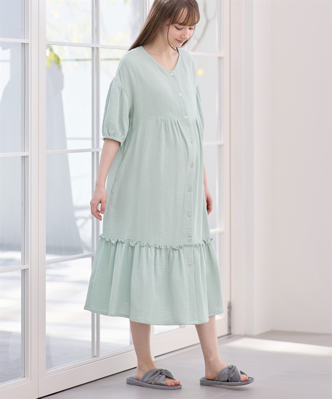 Rosemadame コットン100％ ダブルガーゼ ボリューム袖ネグリジェ/ワンピース(産前・産後対応 マタニティ＆授乳服 パジャマ/ルームウェア)_sub_8