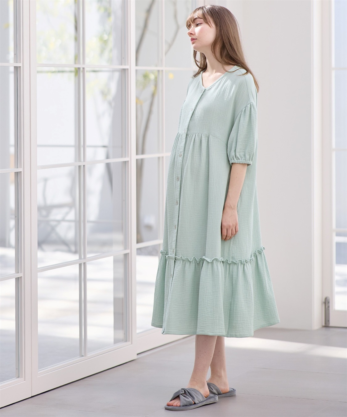 Rosemadame コットン100％ ダブルガーゼ ボリューム袖ネグリジェ/ワンピース(産前・産後対応 マタニティ＆授乳服 パジャマ/ルームウェア)_sub_9