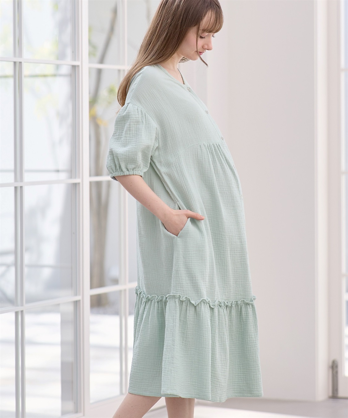 Rosemadame コットン100％ ダブルガーゼ ボリューム袖ネグリジェ/ワンピース(産前・産後対応 マタニティ＆授乳服 パジャマ/ルームウェア)_sub_10