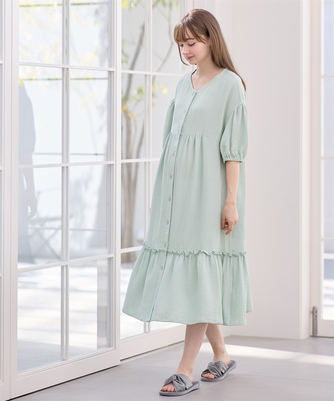 Rosemadame コットン100％ ダブルガーゼ ボリューム袖ネグリジェ/ワンピース(産前・産後対応 マタニティ＆授乳服 パジャマ/ルームウェア)_sub_11