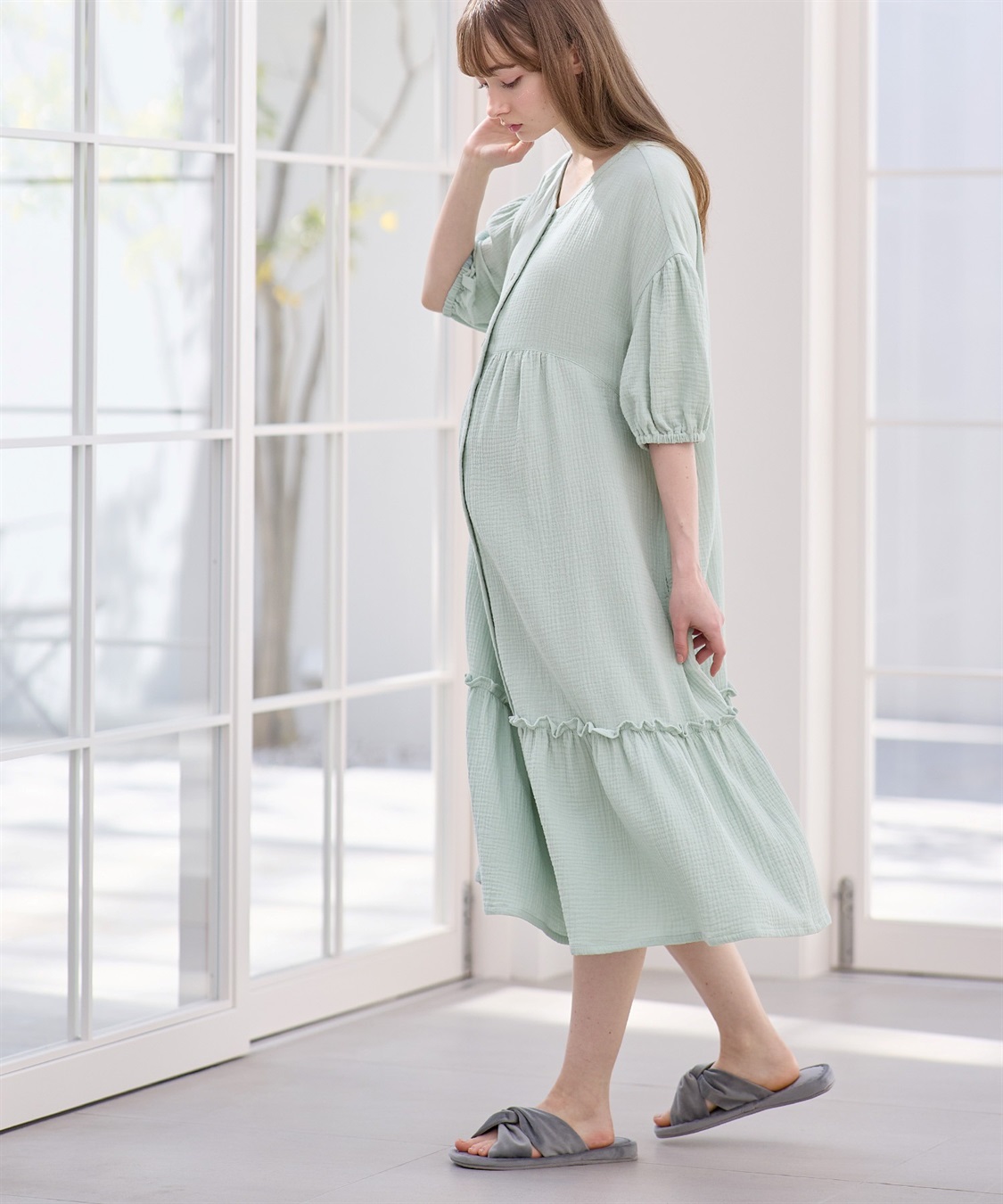 Rosemadame コットン100％ ダブルガーゼ ボリューム袖ネグリジェ/ワンピース(産前・産後対応 マタニティ＆授乳服 パジャマ/ルームウェア)_sub_12